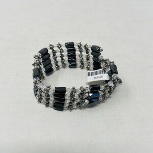 Shop LC‎ Hematite/Clear Glass Beaded Magnetic Wrap Bracelet in Silvertone 5244